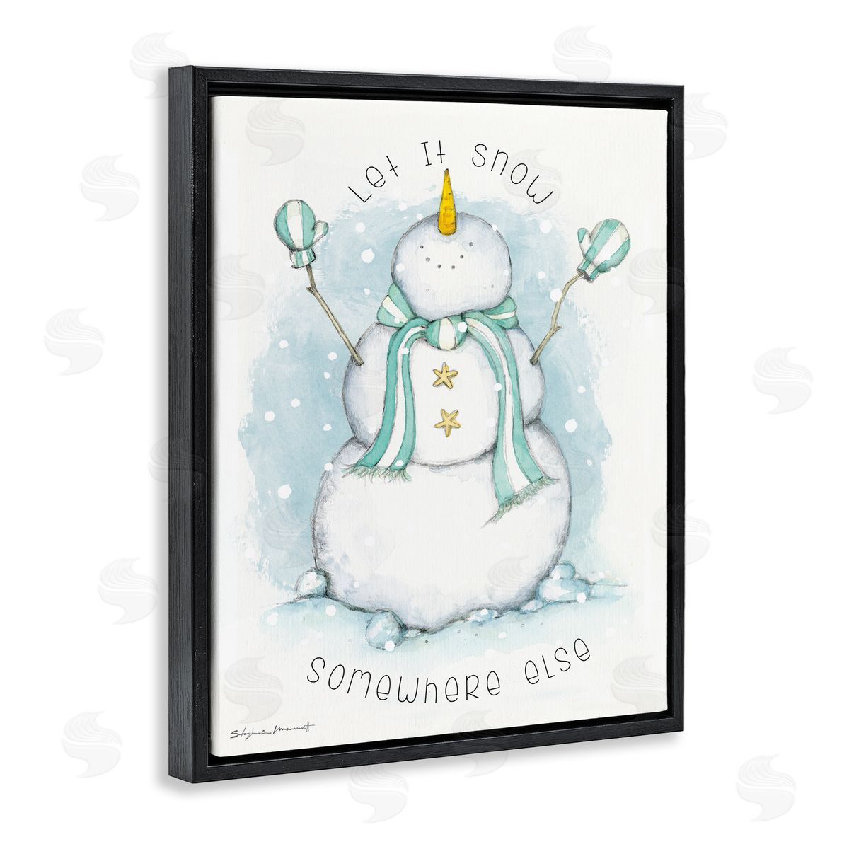 Stephanie Workman Marrott Let It Snow Somewhere Else Nautical Snowman Black Floater Frame Canvas Art