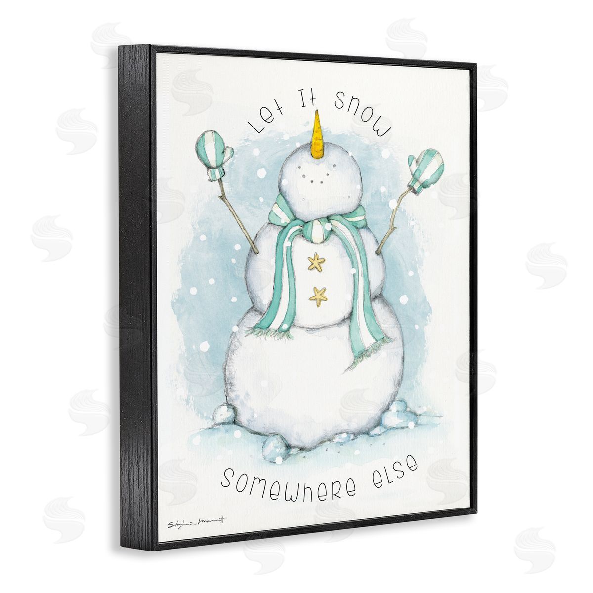 Stephanie Workman Marrott Let It Snow Somewhere Else Nautical Snowman Black Framed Giclee Wall Art