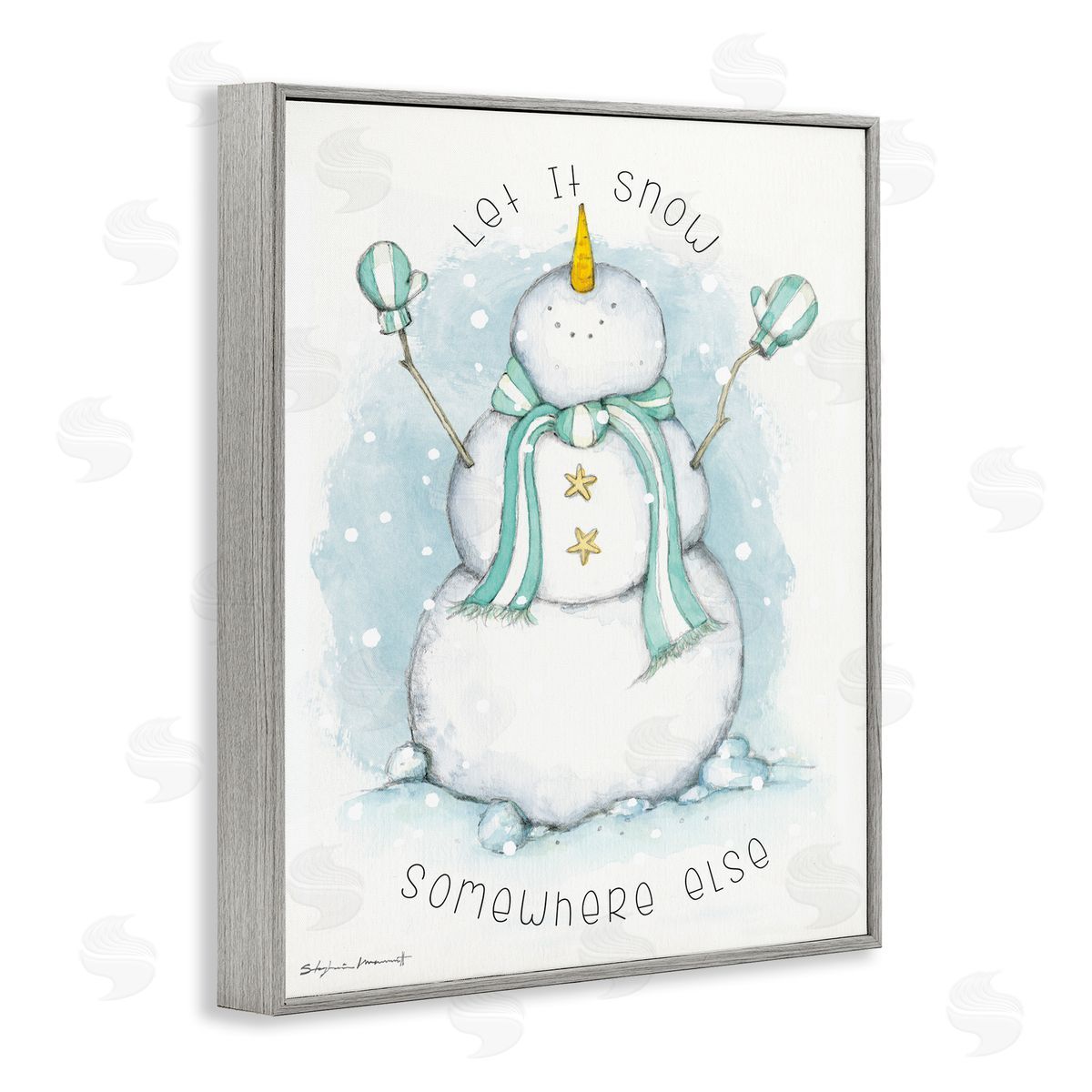 Stephanie Workman Marrott Let It Snow Somewhere Else Nautical Snowman Gray Framed Giclee Wall Art