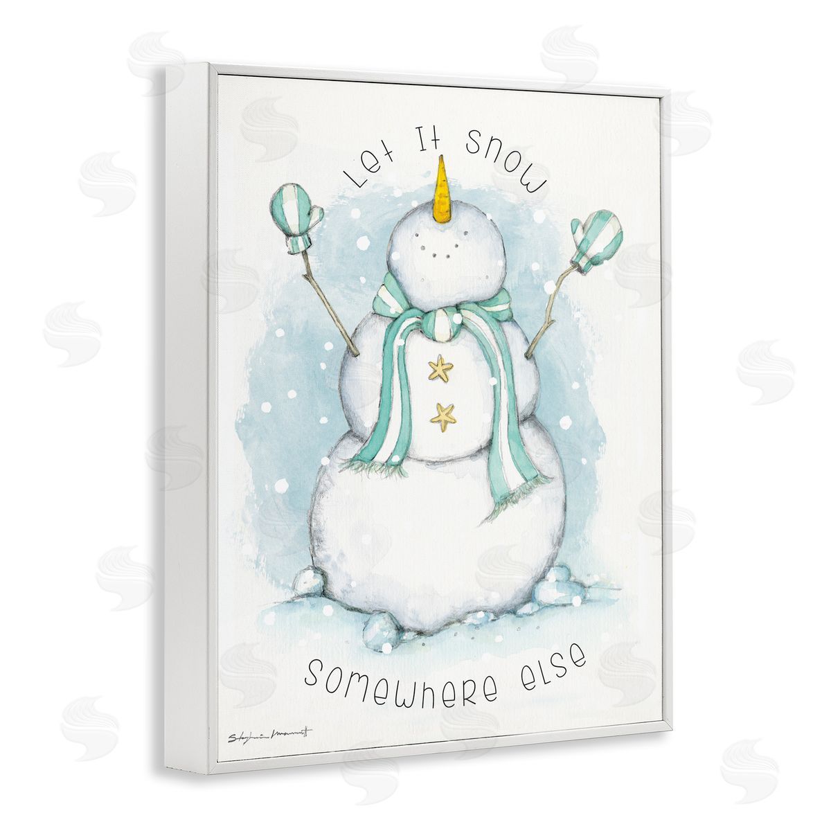 Stephanie Workman Marrott Let It Snow Somewhere Else Nautical Snowman White Framed Giclee Wall Art
