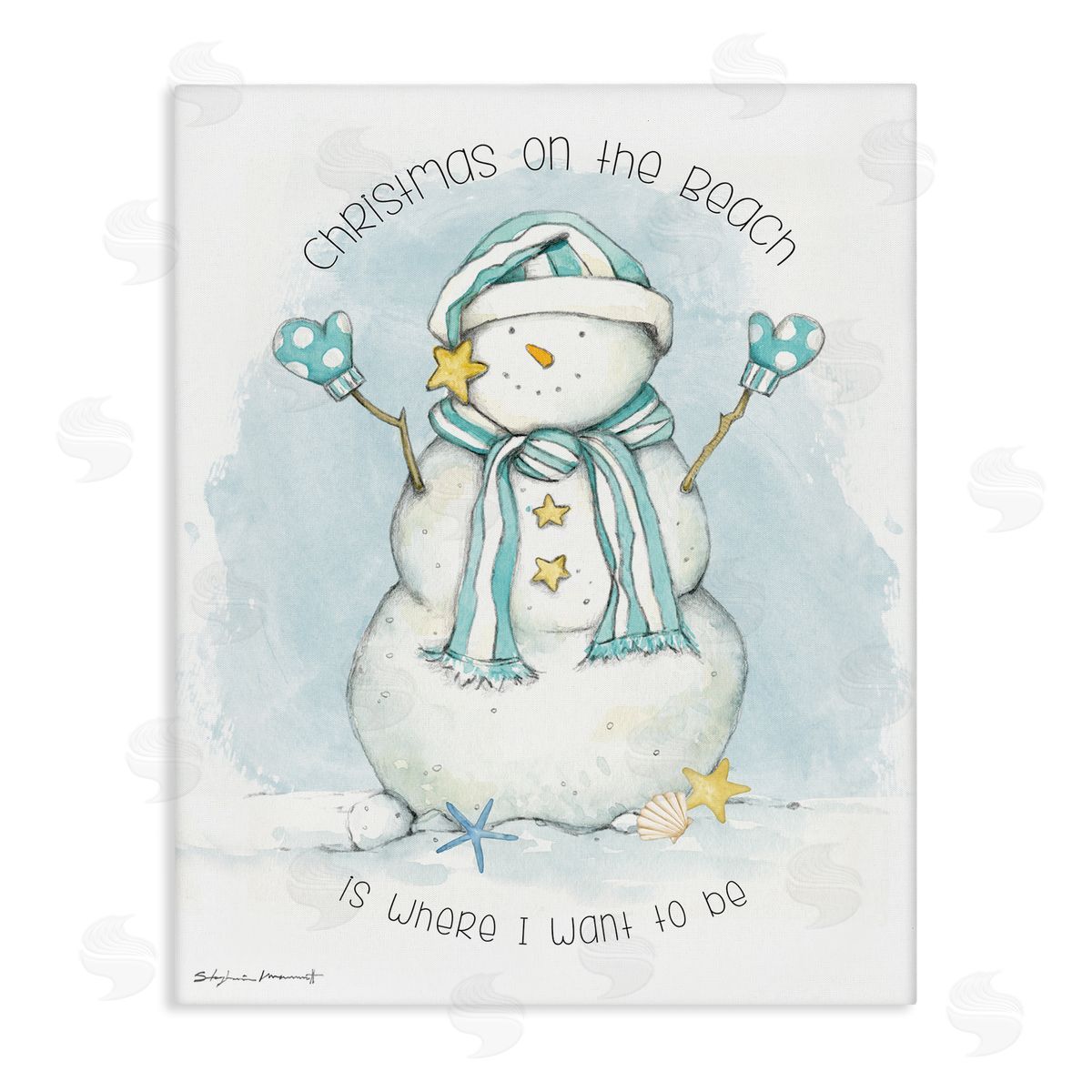 Stephanie Workman Marrott Christmas On the Beach Sentiments Nautical Snowman Canvas Wall Art