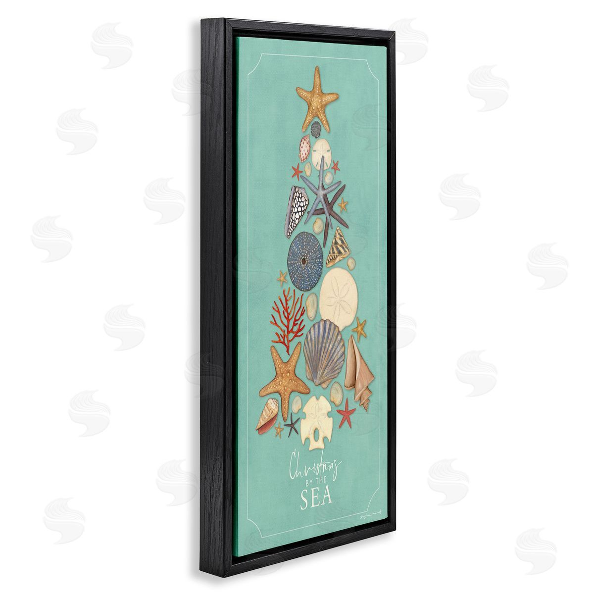 Seashell Holiday Tree Black Floating Frame Canvas Wall Art, Home Decor by Stephanie Workman Marrott