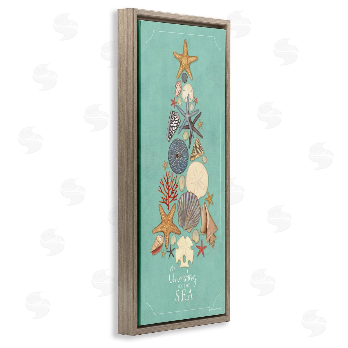 Seashell Holiday Tree Brown Floating Frame Canvas Wall Art, Home Decor by Stephanie Workman Marrott