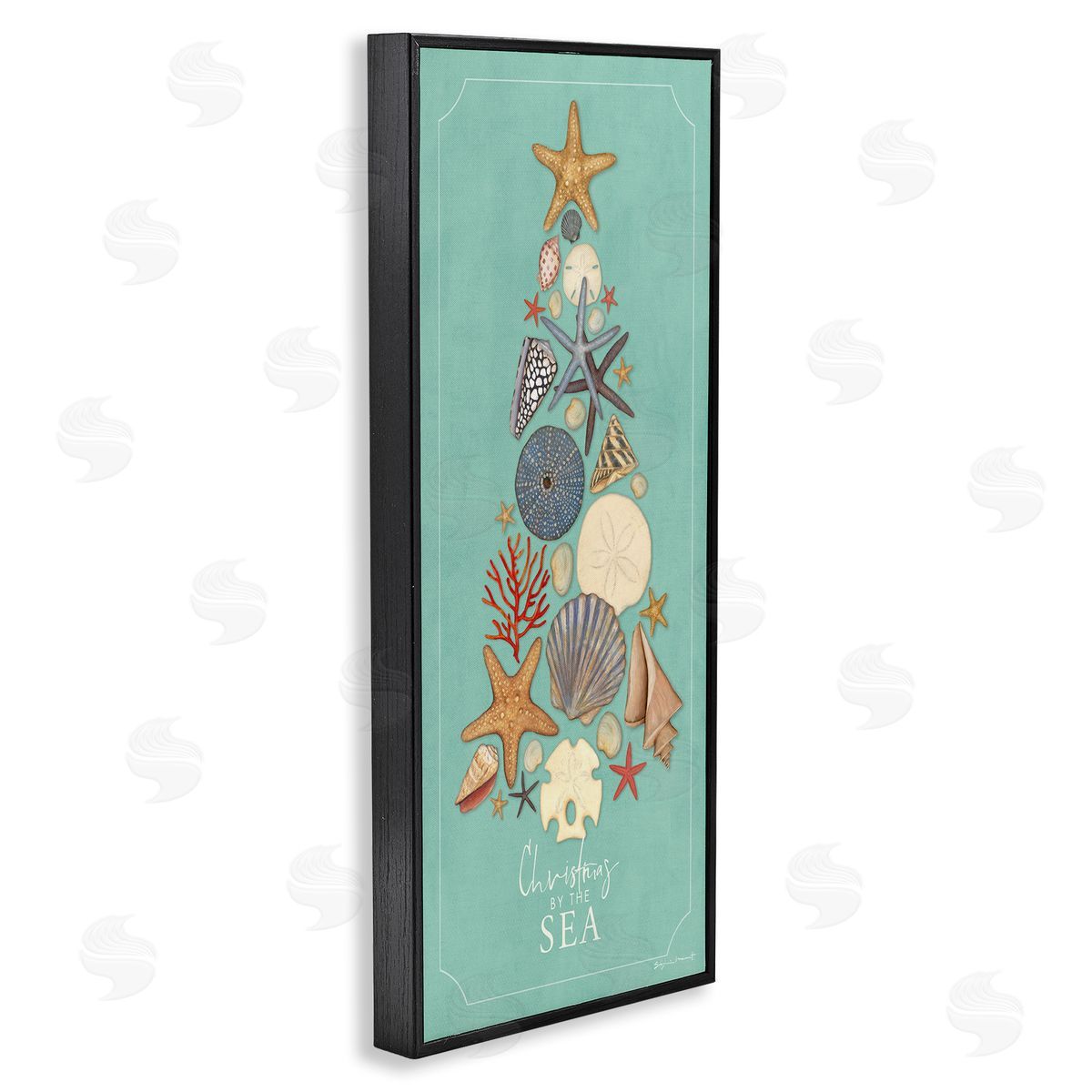 Seashell Holiday Tree Black Frame Print Wall Art, Home Decor by Stephanie Workman Marrott