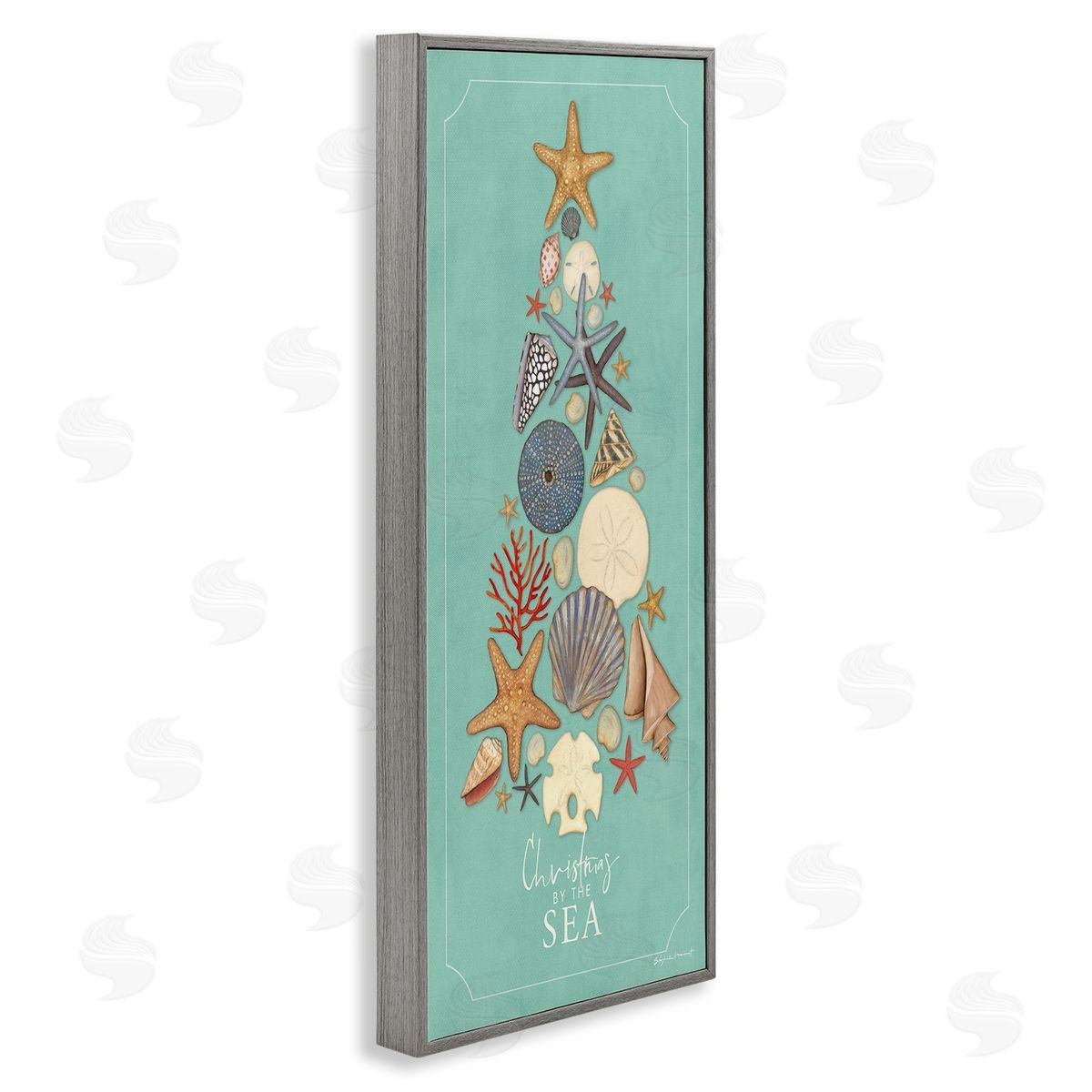 Seashell Holiday Tree Grey Frame Print Wall Art, Home Decor by Stephanie Workman Marrott