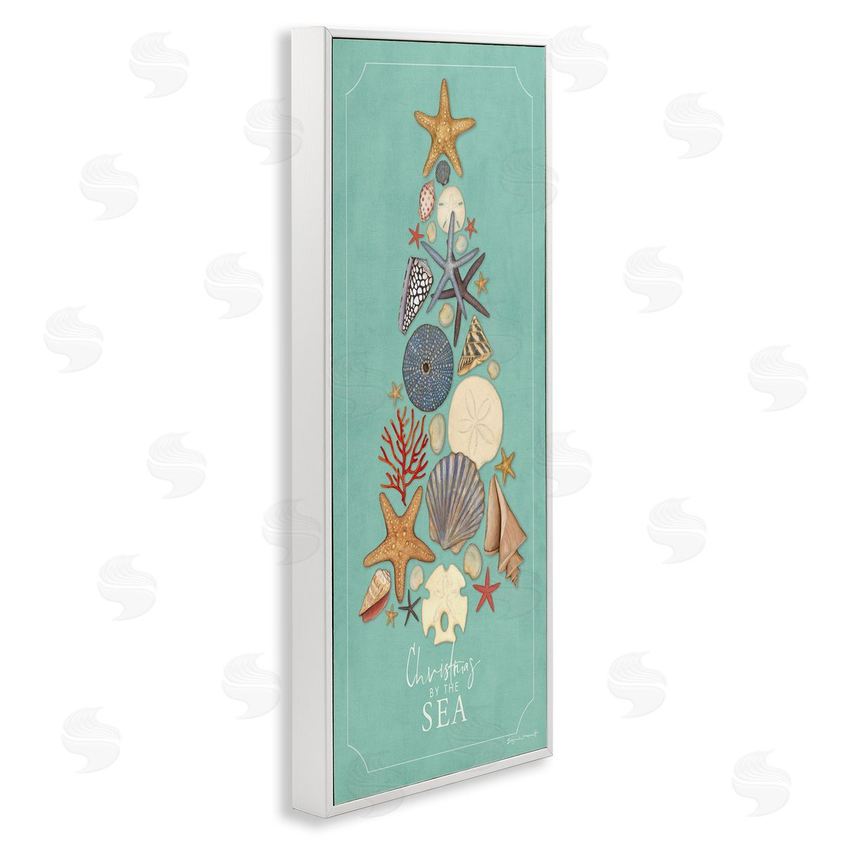 Seashell Holiday Tree White Frame Print Wall Art, Home Decor by Stephanie Workman Marrott