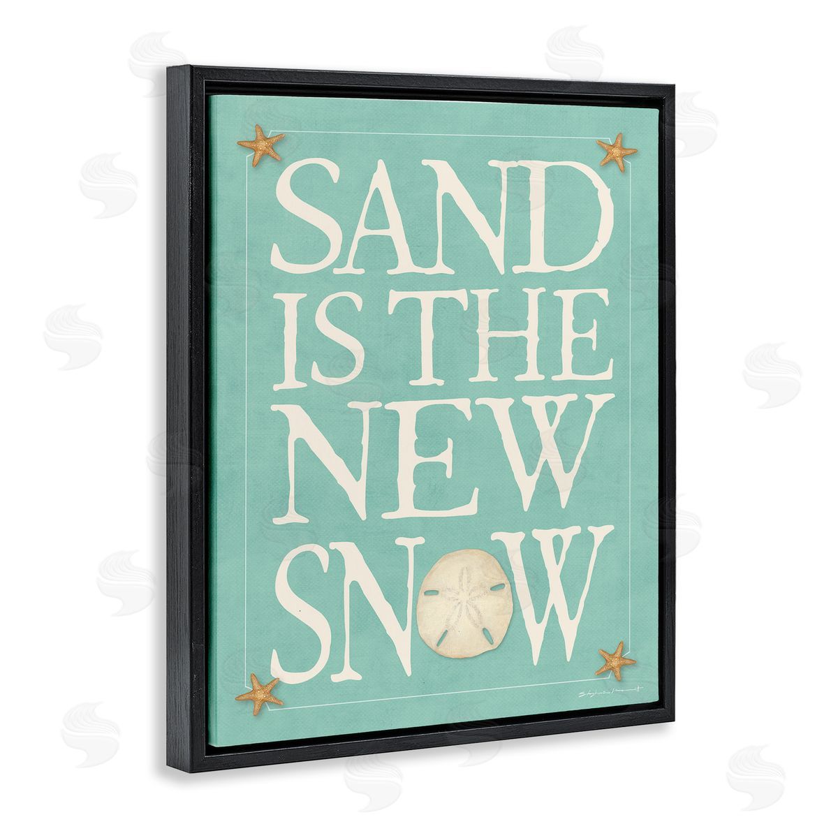 Stephanie Workman Marrott Sand is the New Snow Nautical Winter Starfish Black Floater Frame Canvas Art