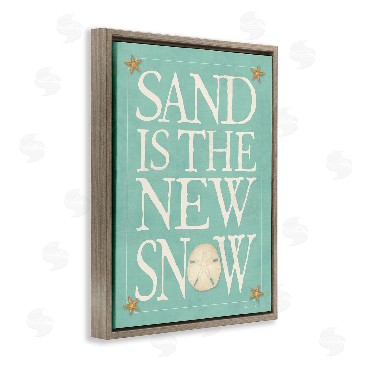 Stephanie Workman Marrott Sand is the New Snow Nautical Winter Starfish Brown Floater Frame Canvas Art