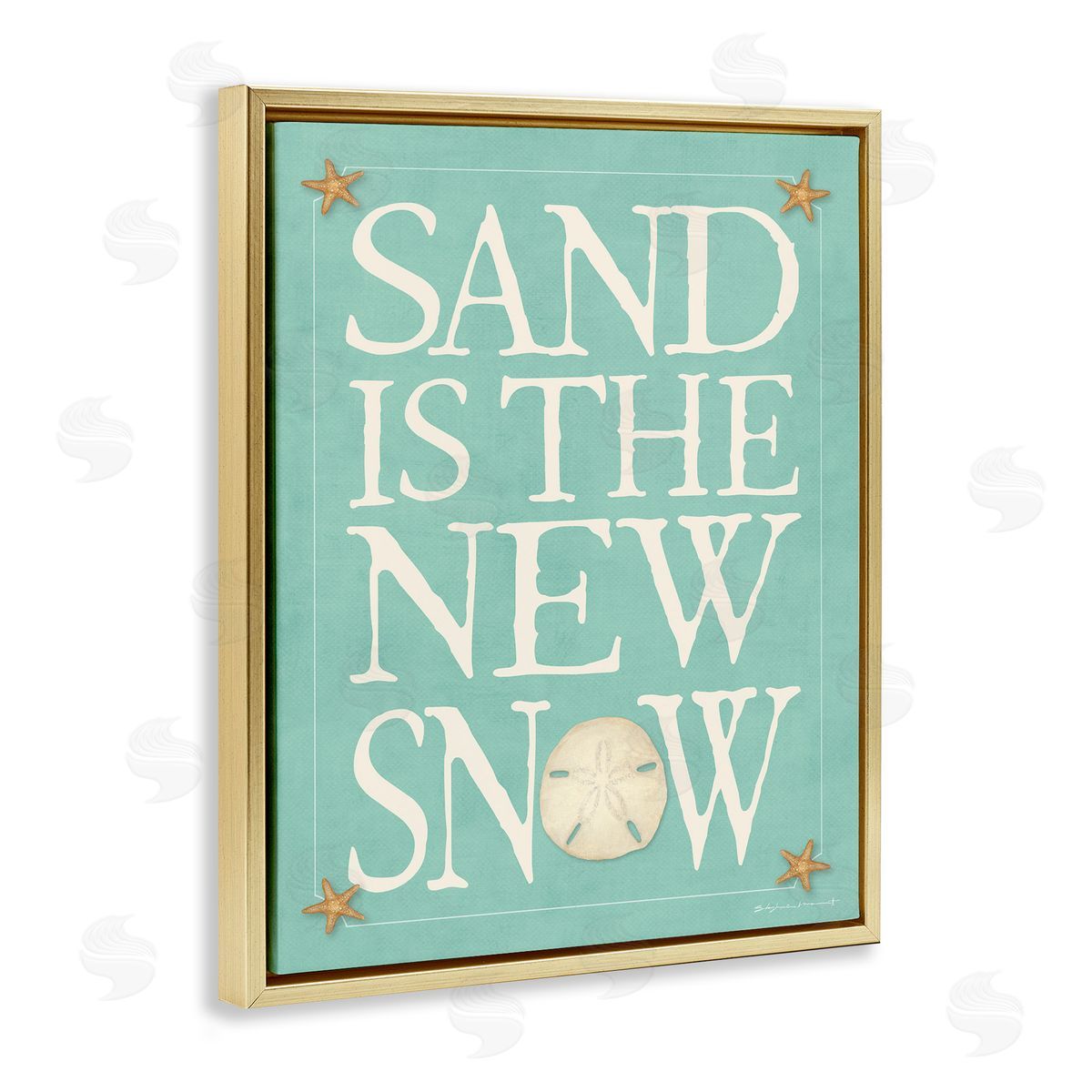 Stephanie Workman Marrott Sand is the New Snow Nautical Winter Starfish Gold Floater Frame Canvas Art