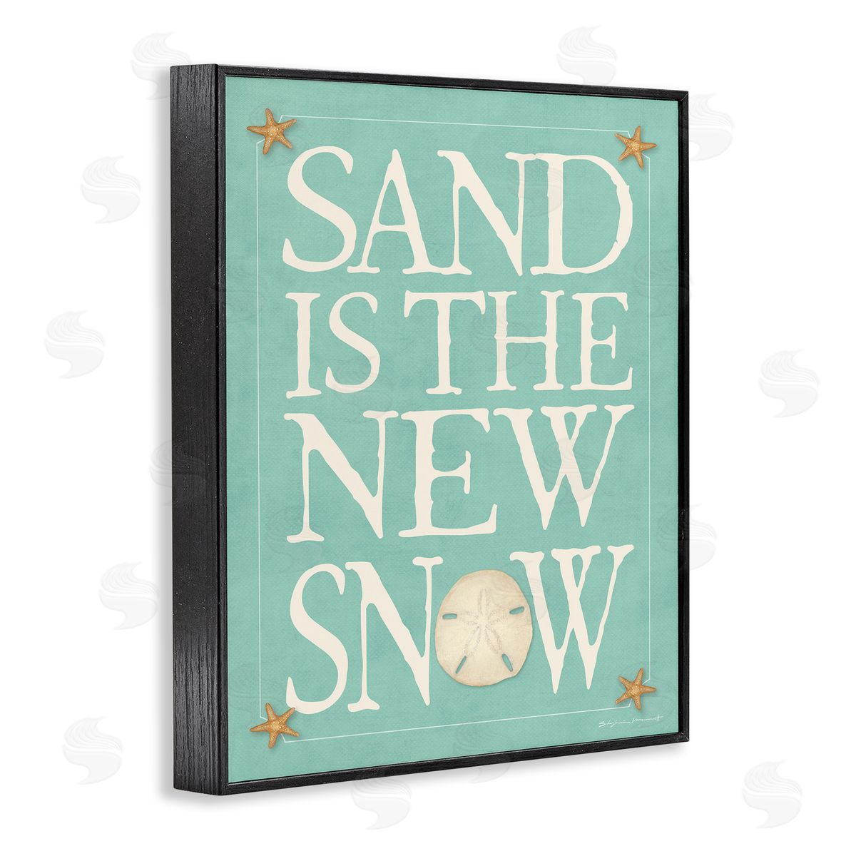 Stephanie Workman Marrott Sand is the New Snow Nautical Winter Starfish Black Framed Giclee Wall Art