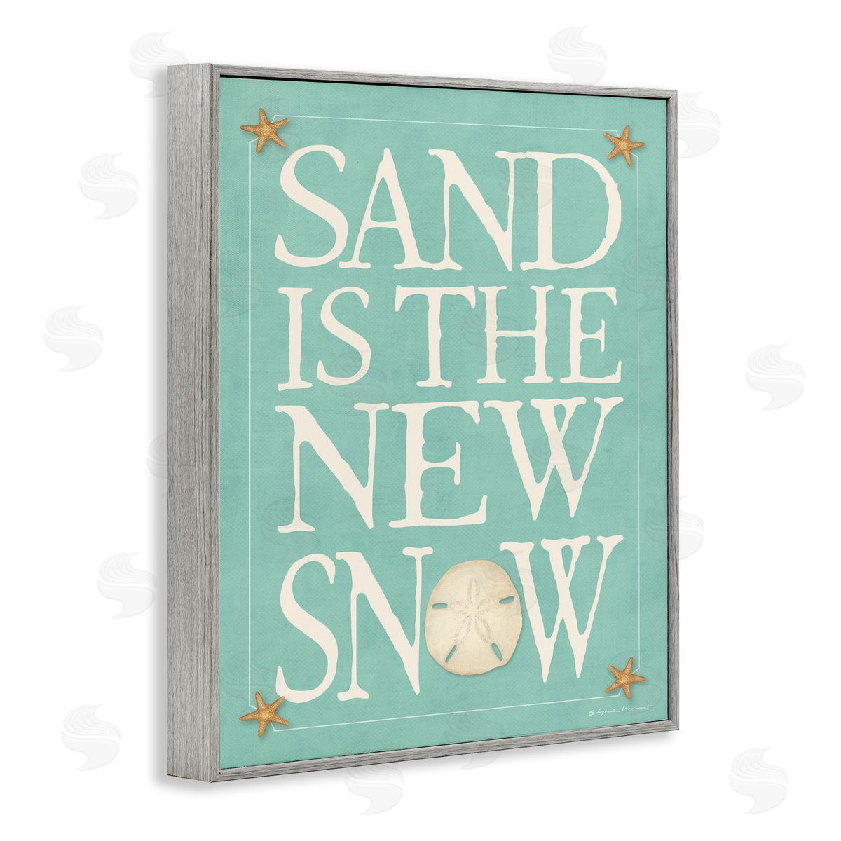 Stephanie Workman Marrott Sand is the New Snow Nautical Winter Starfish Gray Framed Giclee Wall Art