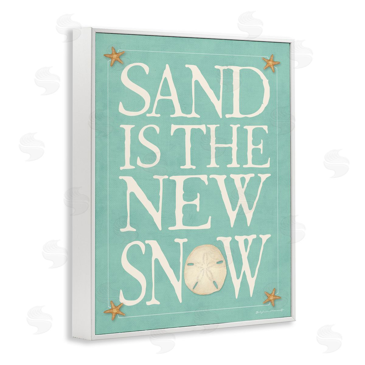 Stephanie Workman Marrott Sand is the New Snow Nautical Winter Starfish White Framed Giclee Wall Art
