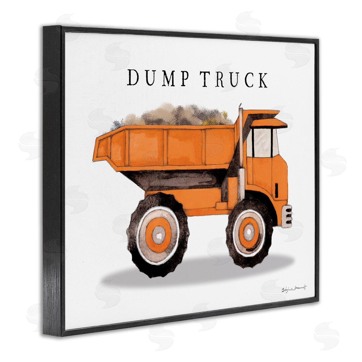 Orange Dump Truck Construction Black Frame Print Wall Art, Home Decor by Stephanie Workman Marrott