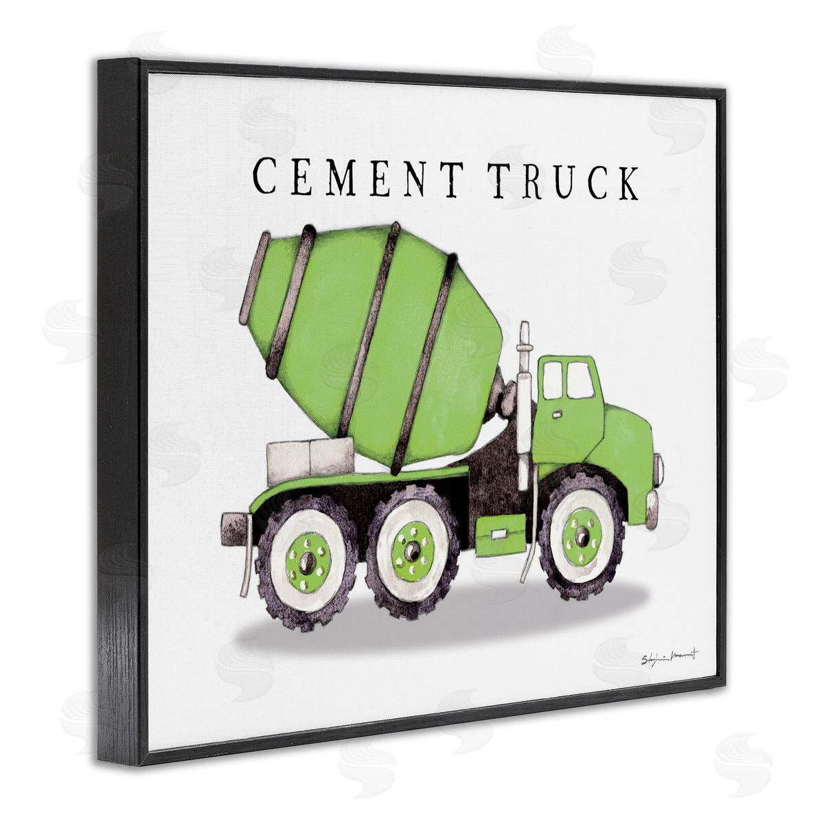 Green Cement Truck Construction Black Frame Print Wall Art, Home Decor by Stephanie Workman Marrott