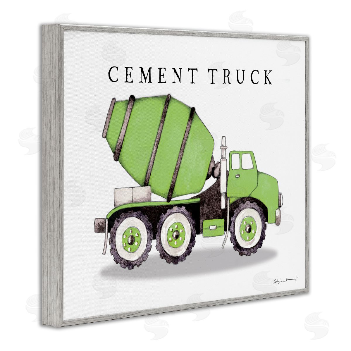 Green Cement Truck Construction Grey Frame Print Wall Art, Home Decor by Stephanie Workman Marrott