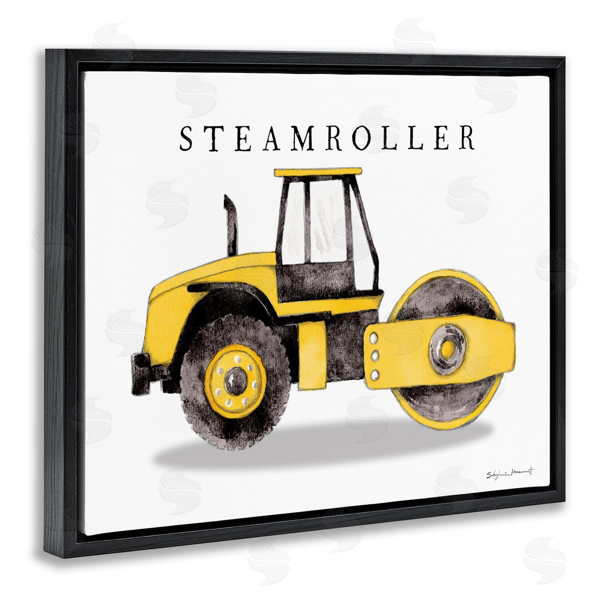 Stephanie Workman Marrott Yellow Steam Roller Traditional Construction Truck Black Floater Frame Canvas Art