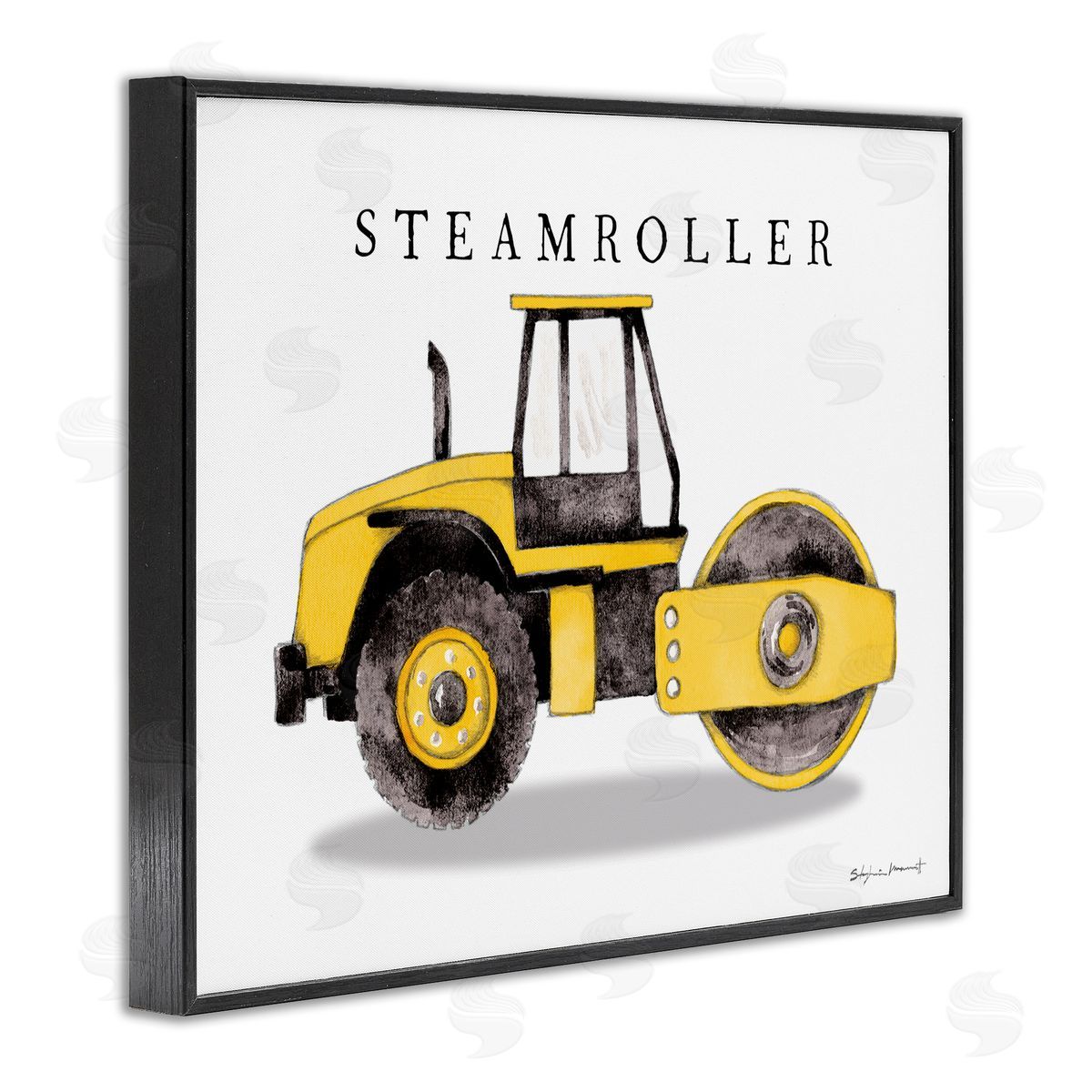 Stephanie Workman Marrott Yellow Steam Roller Traditional Construction Truck Black Framed Giclee Wall Art