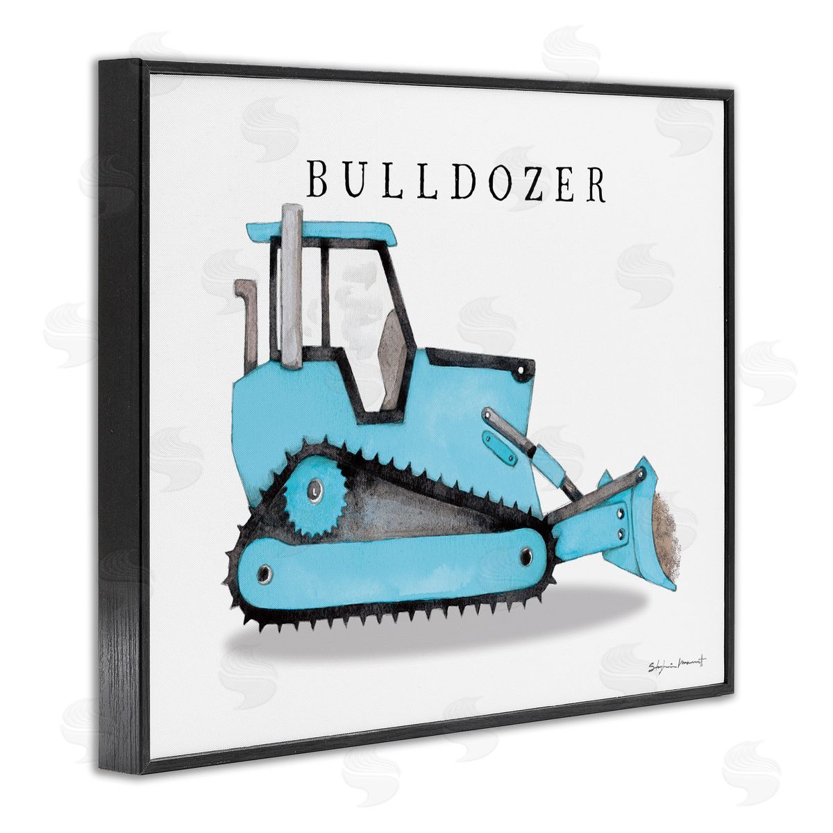 Blue Bulldozer Construction Machine Black Frame Print Wall Art, Home Decor by Stephanie Workman Marrott