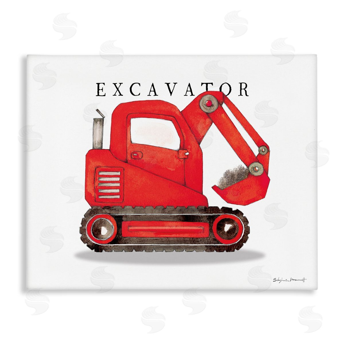 Stephanie Workman Marrott Red Excavator Truck Traditional Construction Vehicle Canvas Wall Art