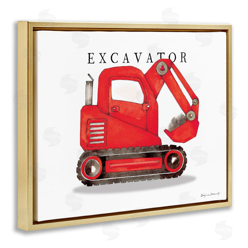 Stephanie Workman Marrott | Red Excavator Truck Traditional Construction Vehicle