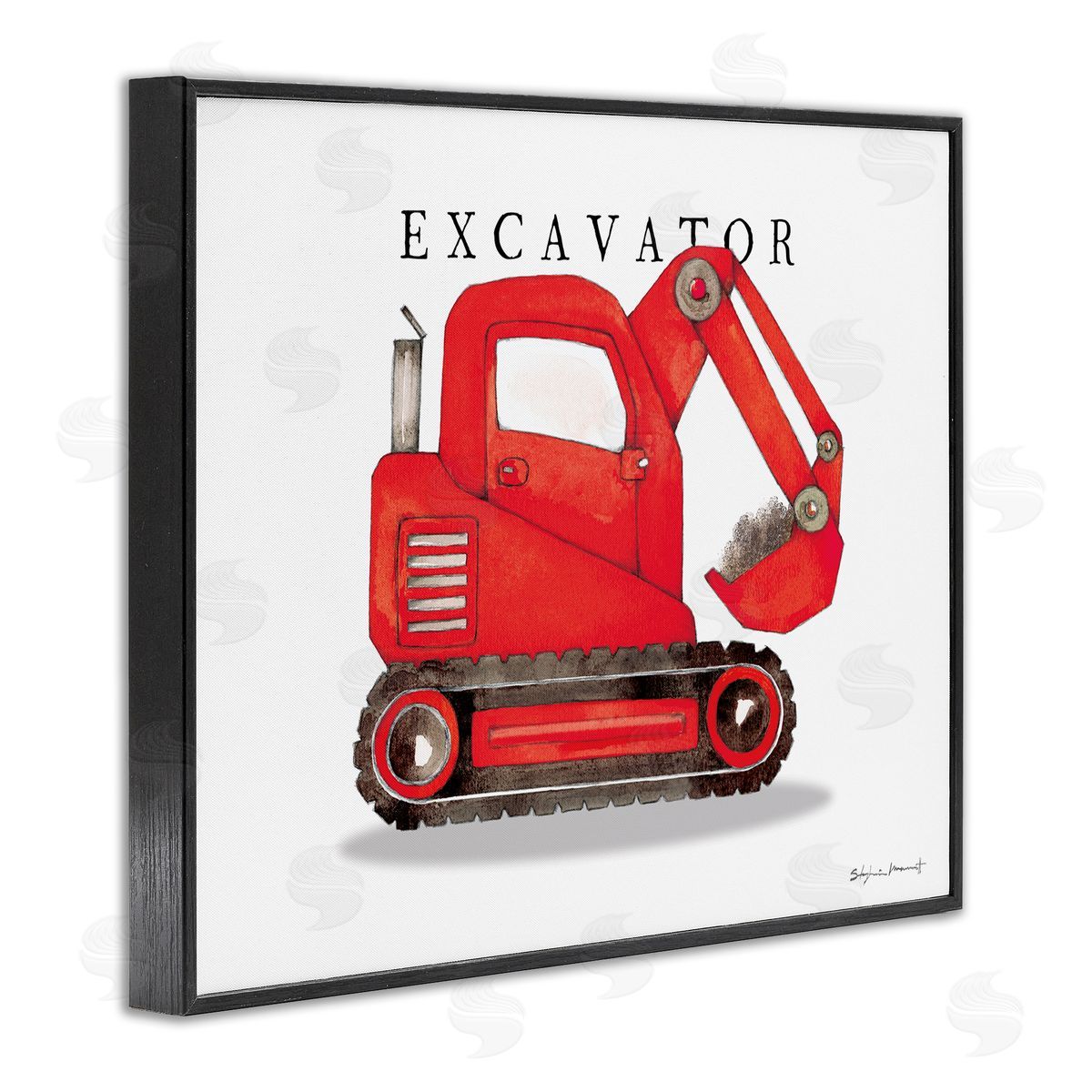 Stephanie Workman Marrott Red Excavator Truck Traditional Construction Vehicle Black Framed Giclee Wall Art