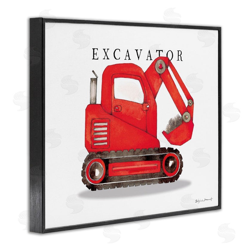 Stephanie Workman Marrott | Red Excavator Truck Traditional Construction Vehicle