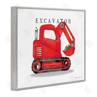Stephanie Workman Marrott | Red Excavator Truck Traditional Construction Vehicle
