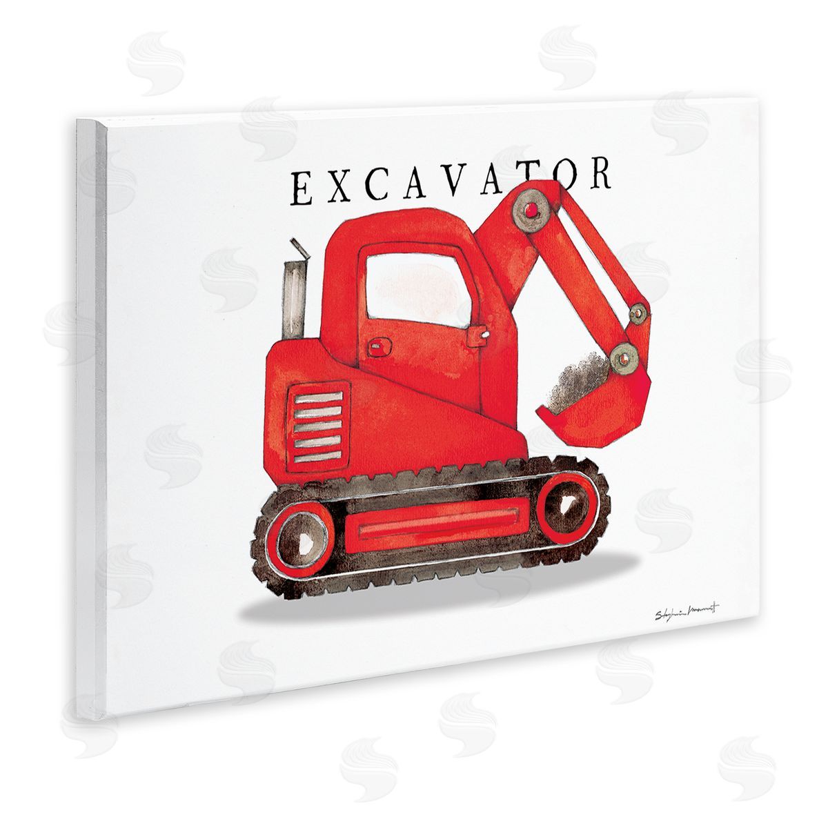 Stephanie Workman Marrott Red Excavator Truck Traditional Construction Vehicle Wall Plaque Art