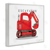 Stephanie Workman Marrott | Red Excavator Truck Traditional Construction Vehicle