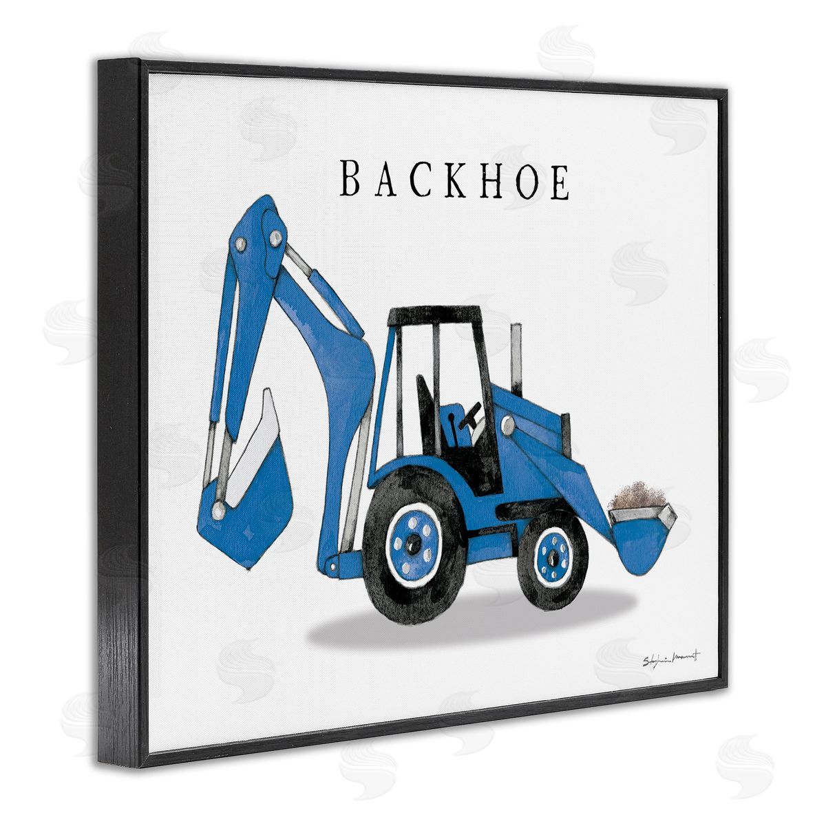 Stephanie Workman Marrott Blue Backhoe Construction Truck Demolition Vehicle Black Framed Giclee Wall Art