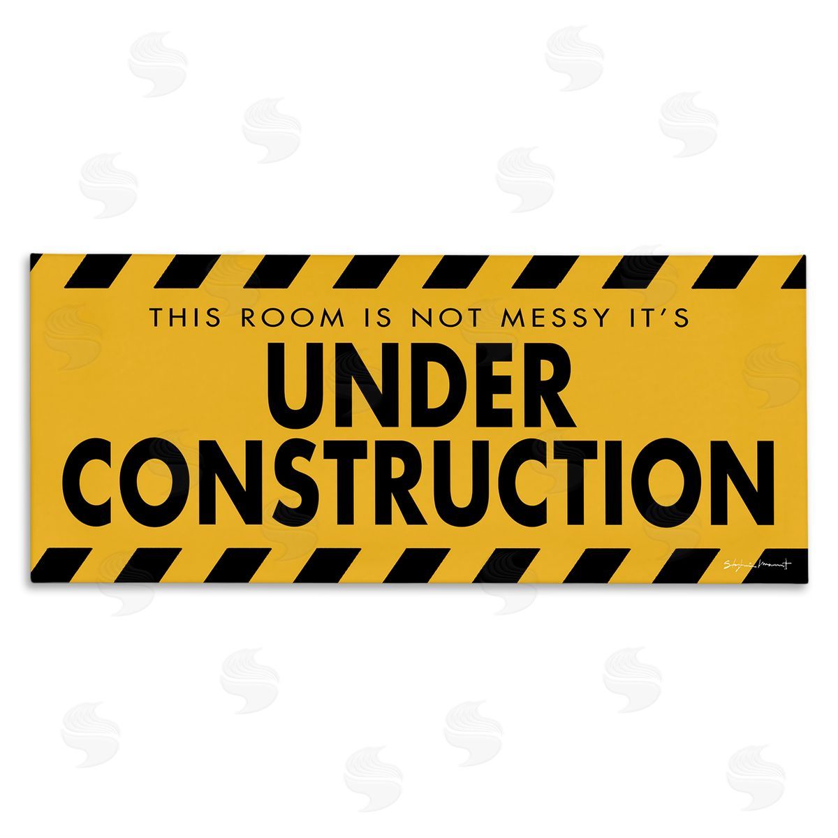 Stephanie Workman Marrott Messy Room Under Construction Sign Yellow Black Canvas Wall Art