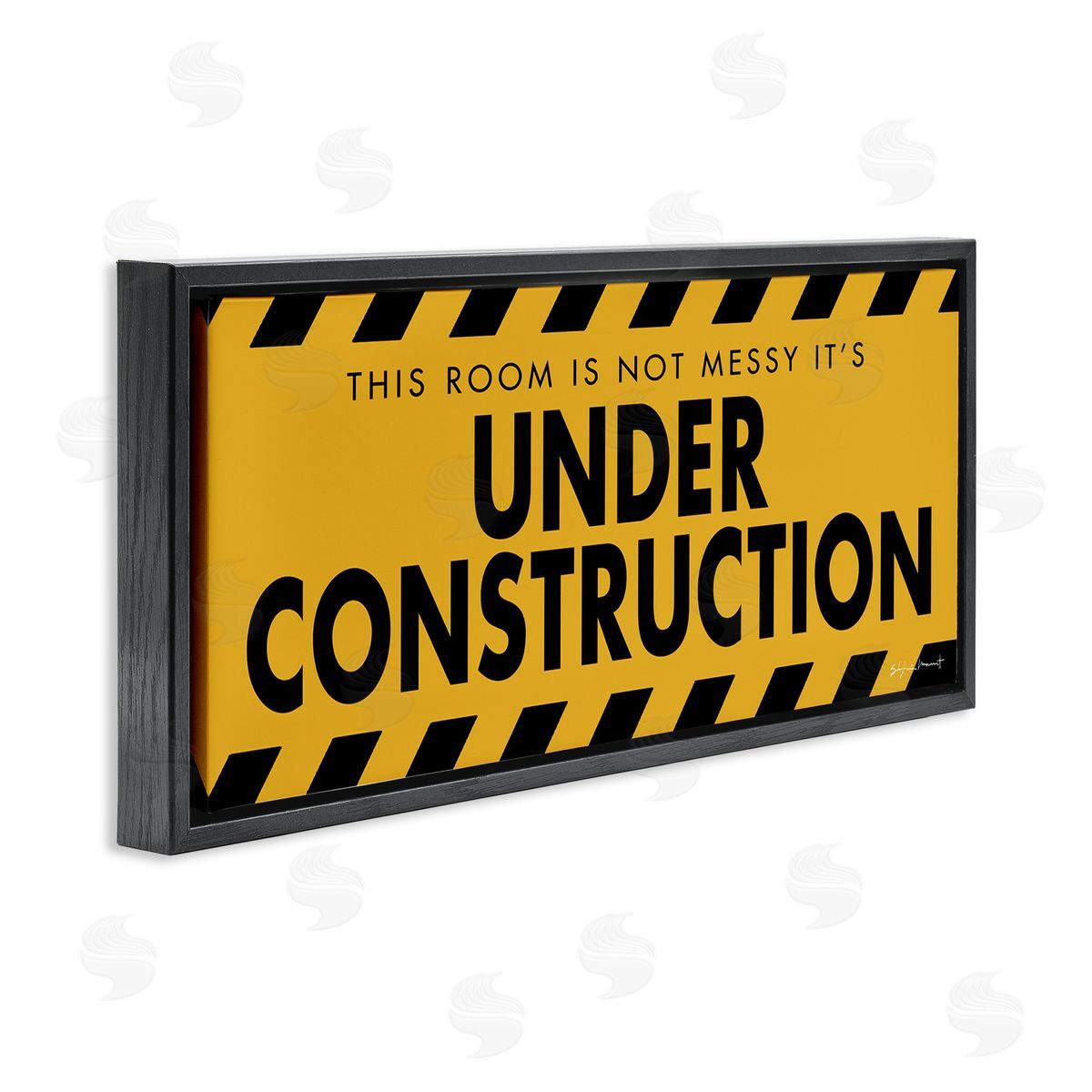Stephanie Workman Marrott Messy Room Under Construction Sign Yellow Black Black Floater Frame Canvas Art