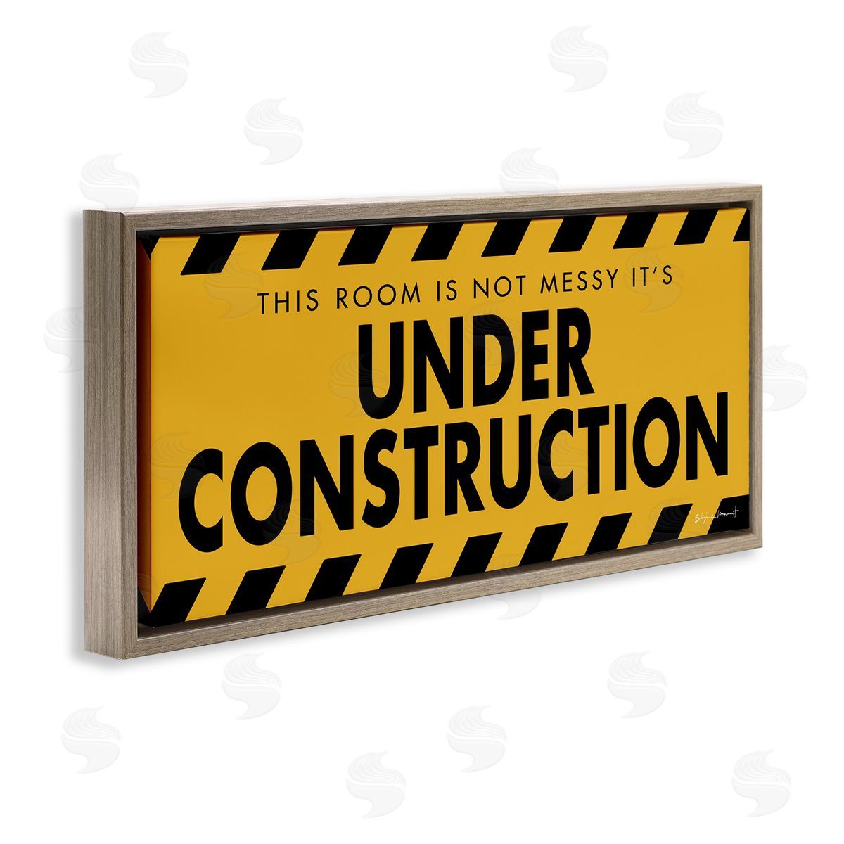 Stephanie Workman Marrott Messy Room Under Construction Sign Yellow Black Brown Floater Frame Canvas Art