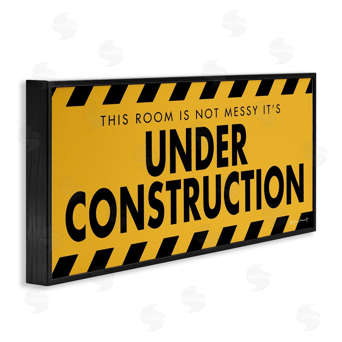 Stephanie Workman Marrott Messy Room Under Construction Sign Yellow Black Black Framed Giclee Wall Art