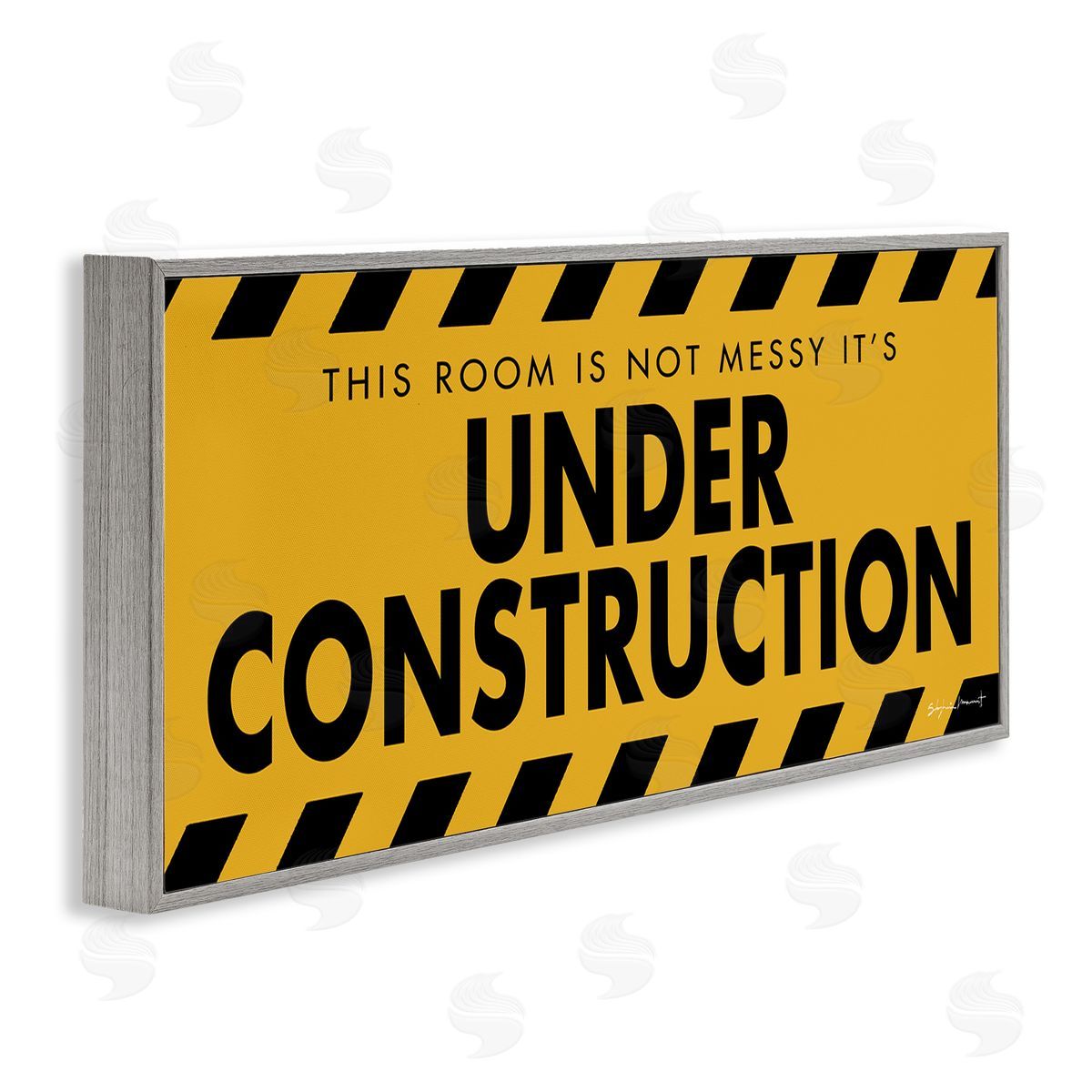 Stephanie Workman Marrott Messy Room Under Construction Sign Yellow Black Gray Framed Giclee Wall Art