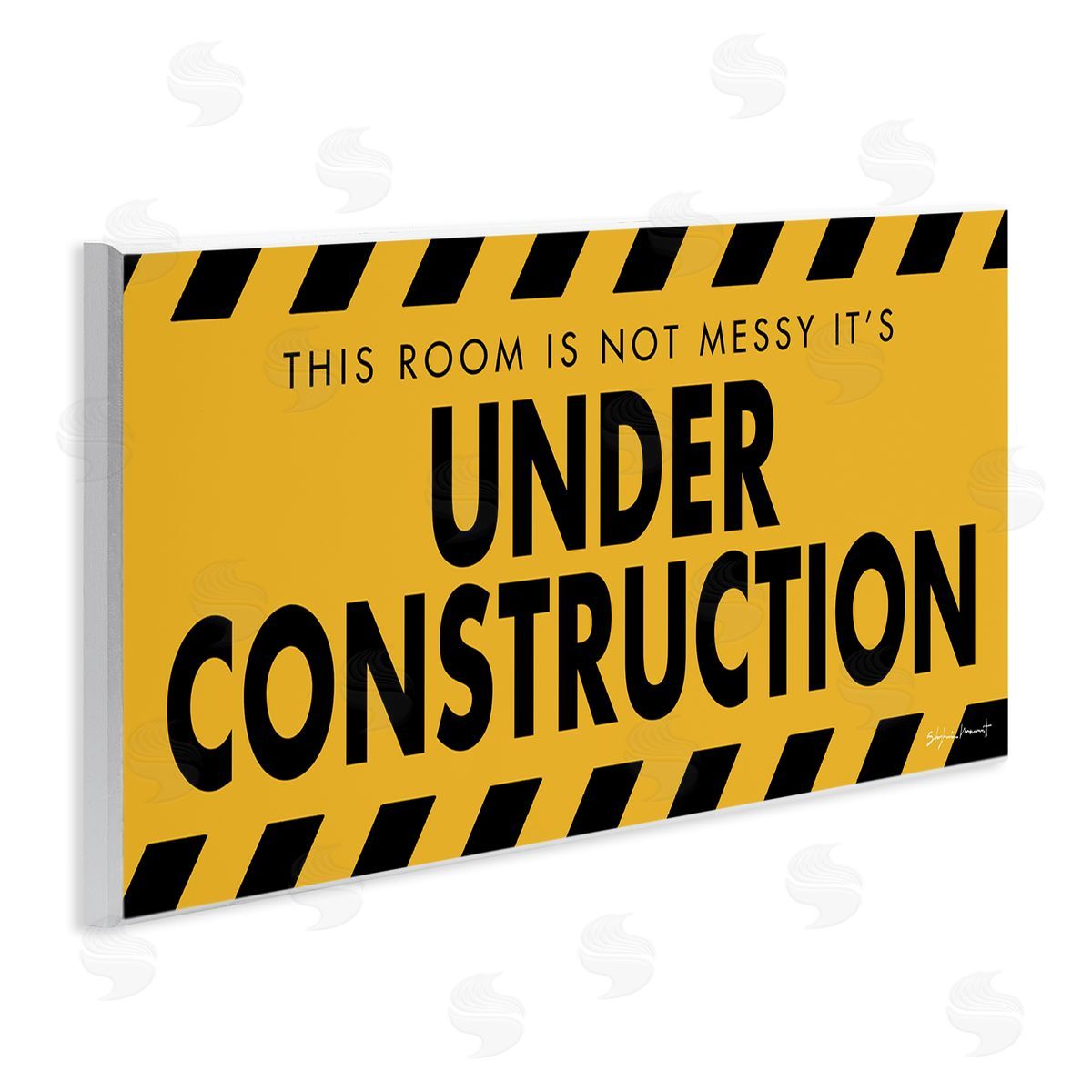 Stephanie Workman Marrott Messy Room Under Construction Sign Yellow Black Wall Plaque Art