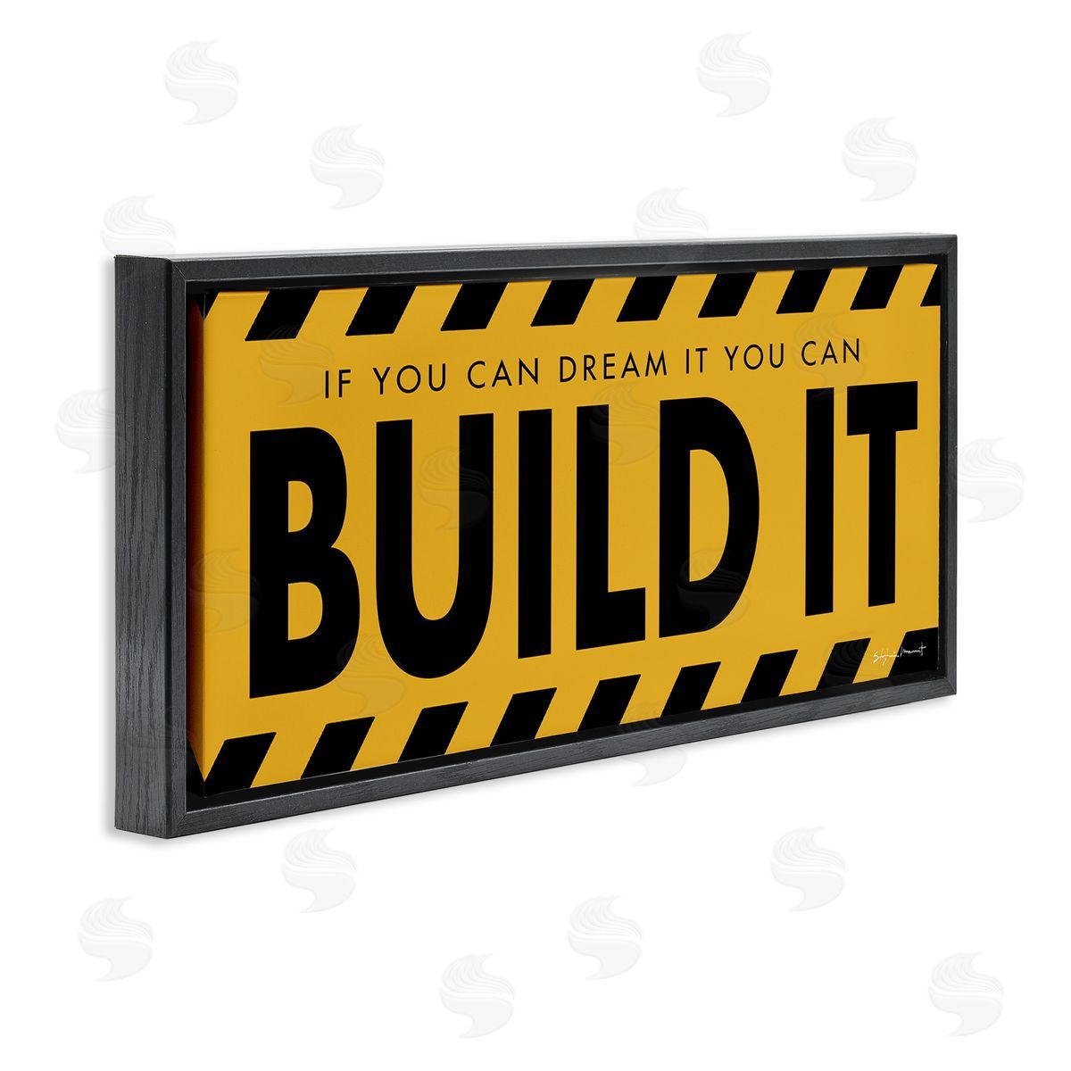Stephanie Workman Marrott Dream It Build It Construction Sign Yellow Black Black Floater Frame Canvas Art