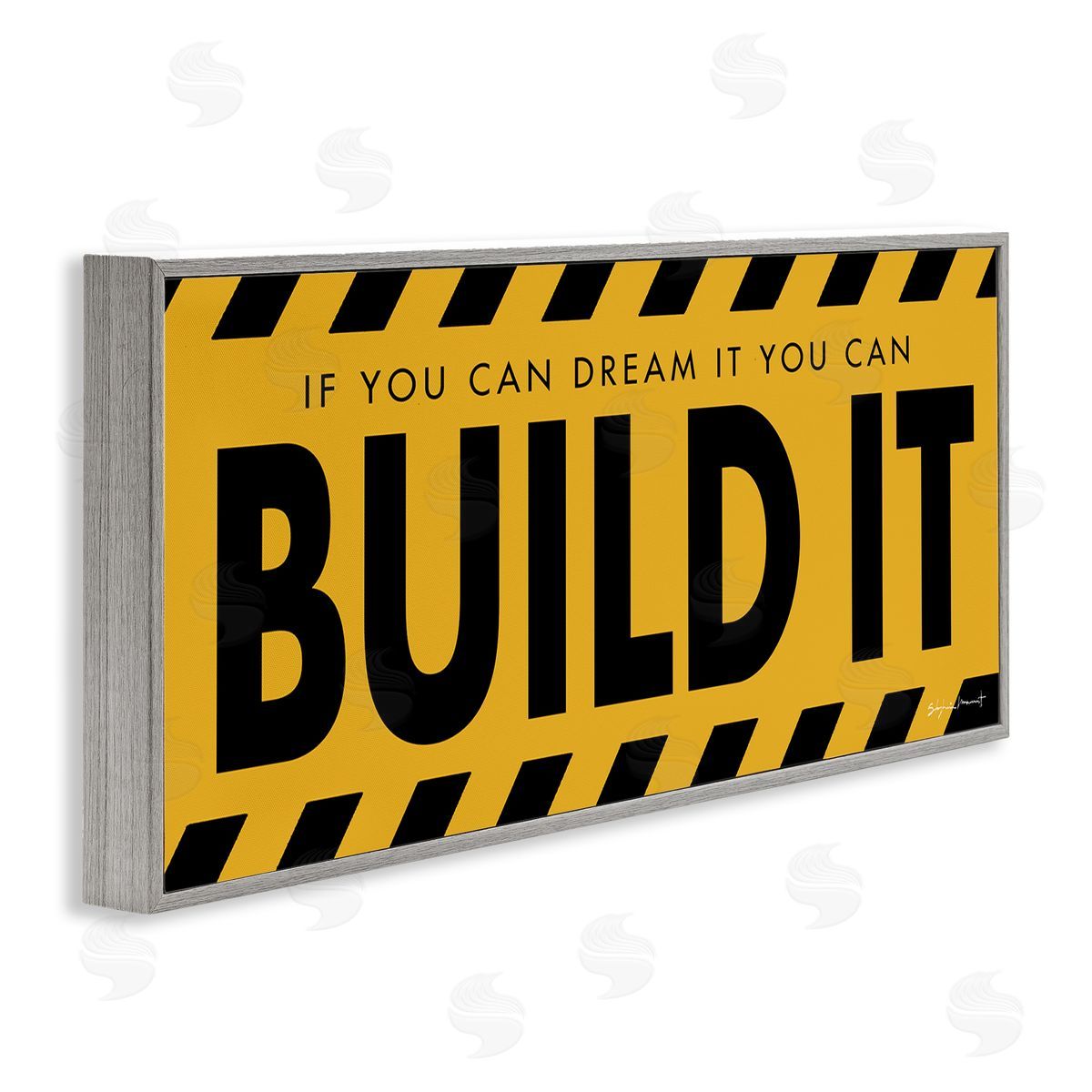 Stephanie Workman Marrott Dream It Build It Construction Sign Yellow Black Gray Framed Giclee Wall Art