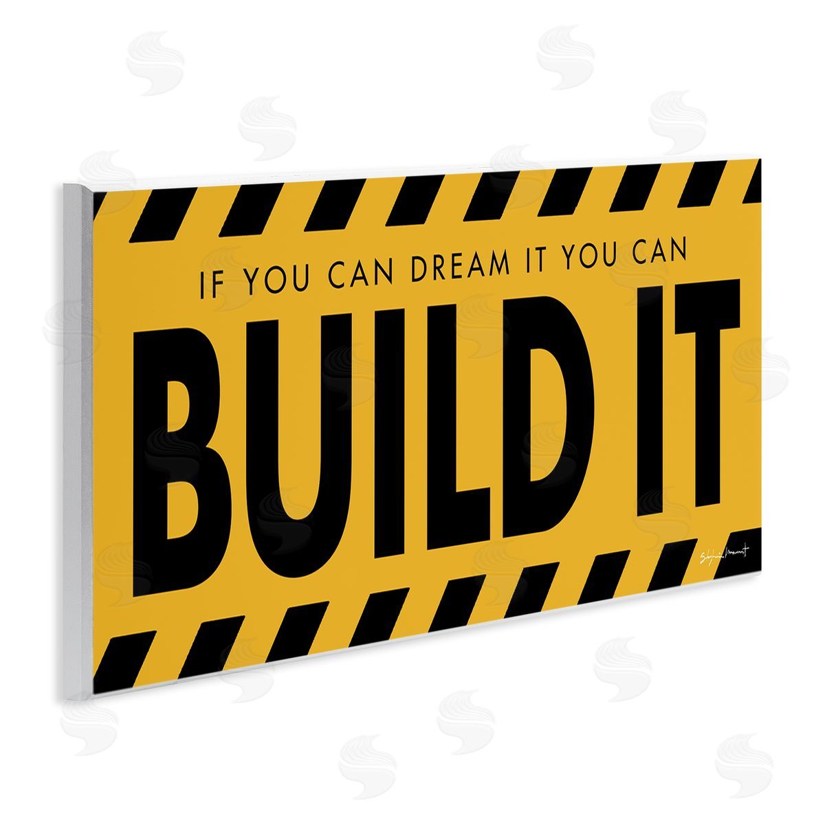 Stephanie Workman Marrott Dream It Build It Construction Sign Yellow Black Wall Plaque Art
