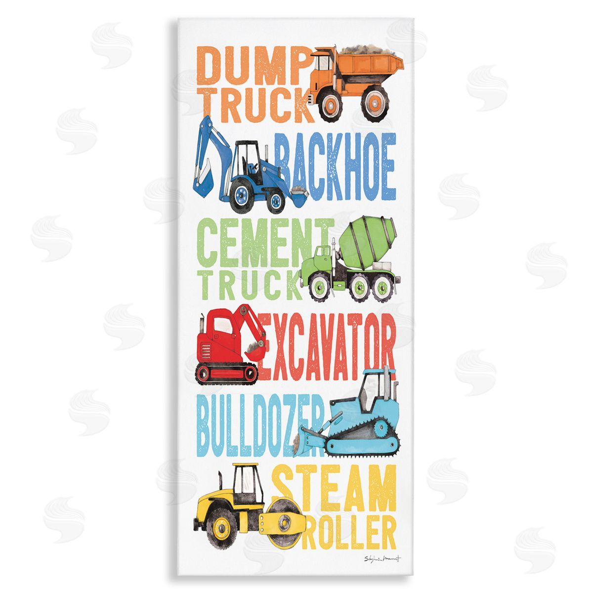 Traditional Construction Vehicles Canvas Wall Art, Home Decor by Stephanie Workman Marrott