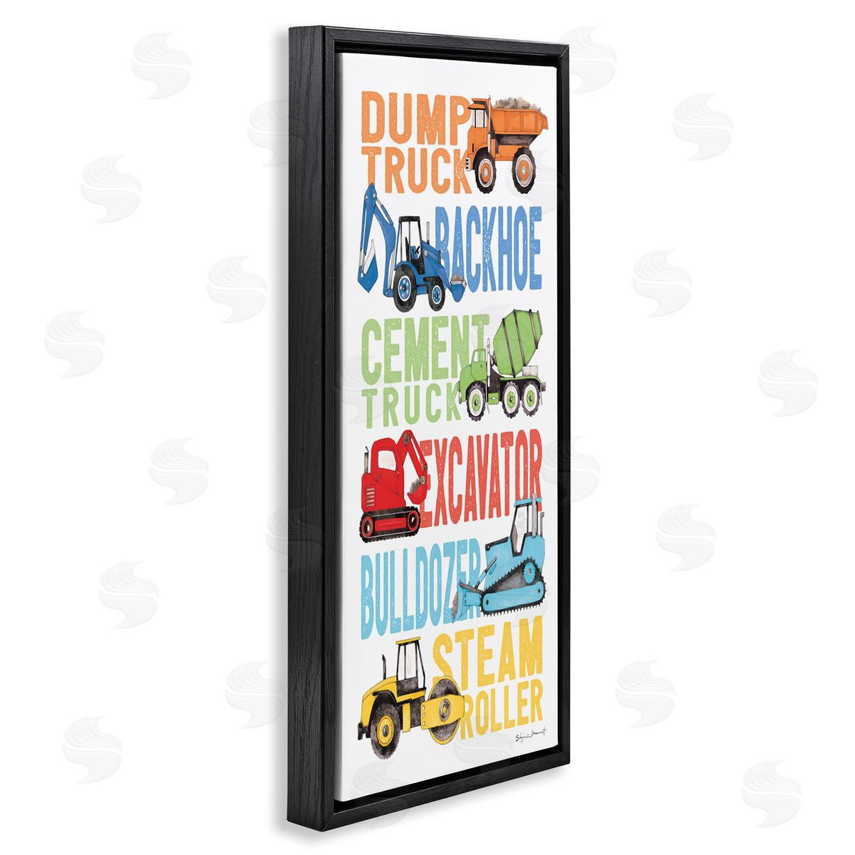 Traditional Construction Vehicles Black Floating Frame Canvas Wall Art, Home Decor by Stephanie Workman Marrott