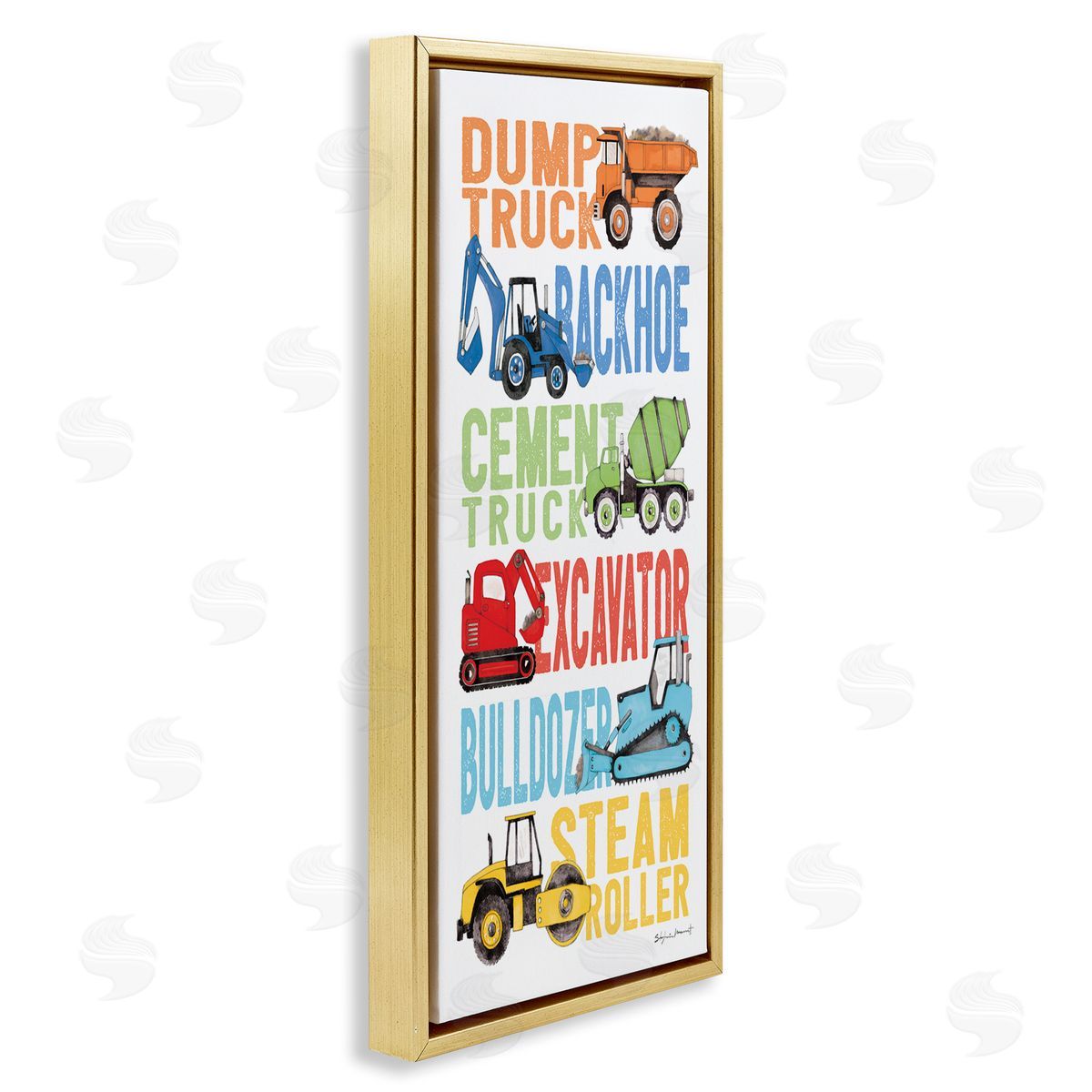 Traditional Construction Vehicles Gold Floating Frame Canvas Wall Art, Home Decor by Stephanie Workman Marrott