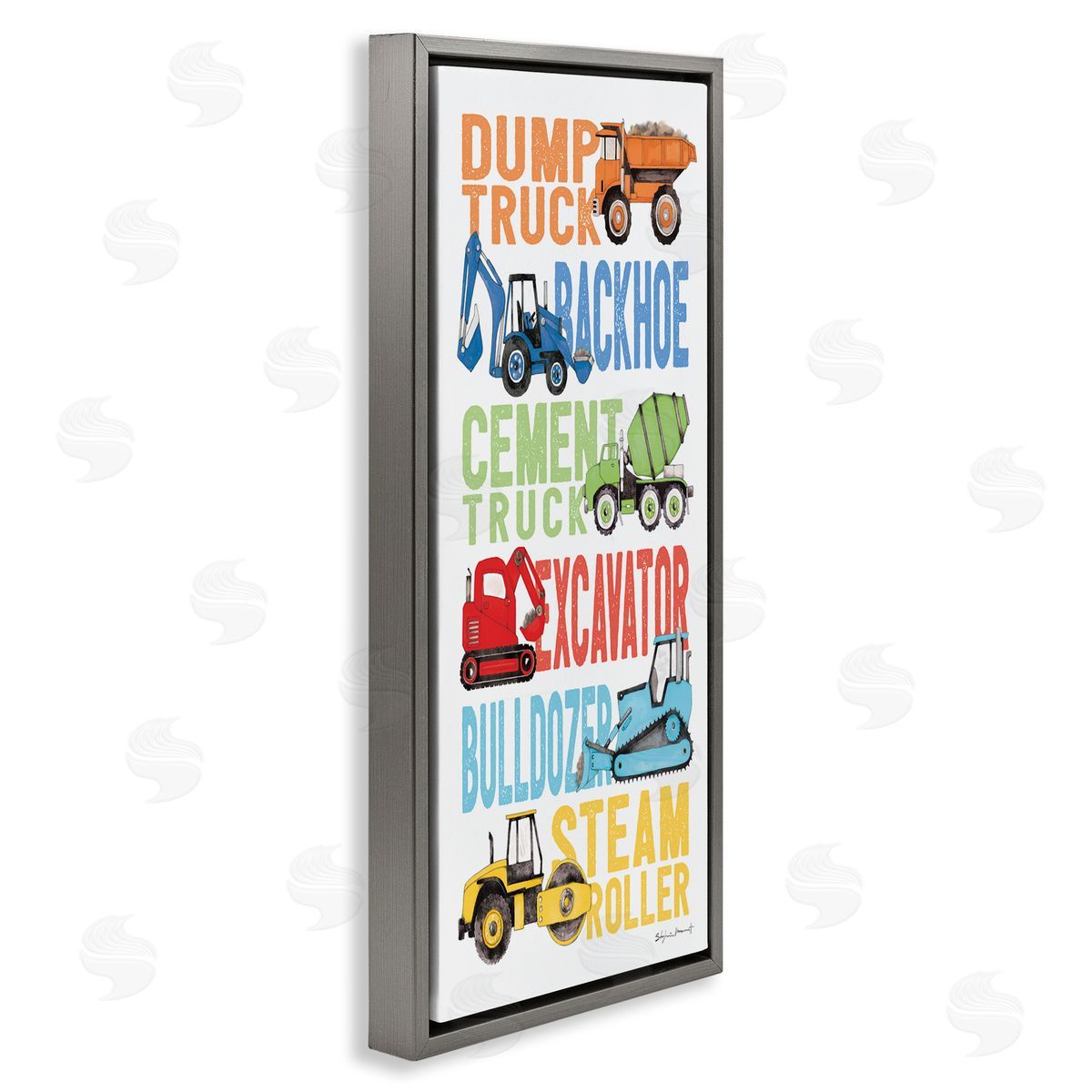 Traditional Construction Vehicles Grey Floating Frame Canvas Wall Art, Home Decor by Stephanie Workman Marrott