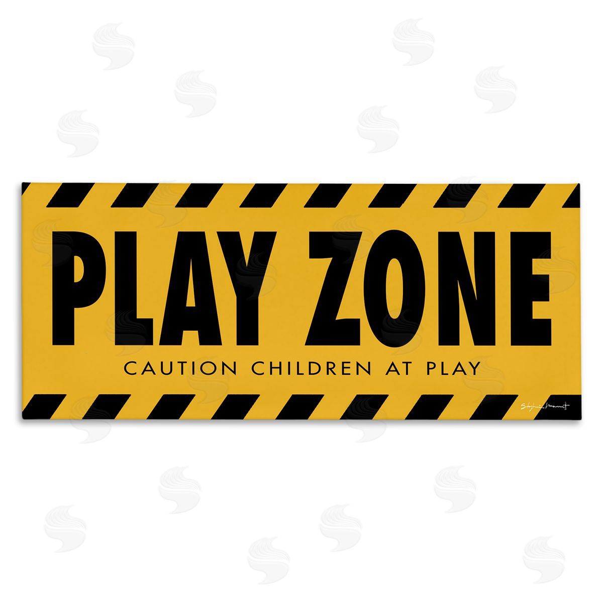 Stephanie Workman Marrott Play Zone Caution Children Construction Sign Yellow Black Canvas Wall Art