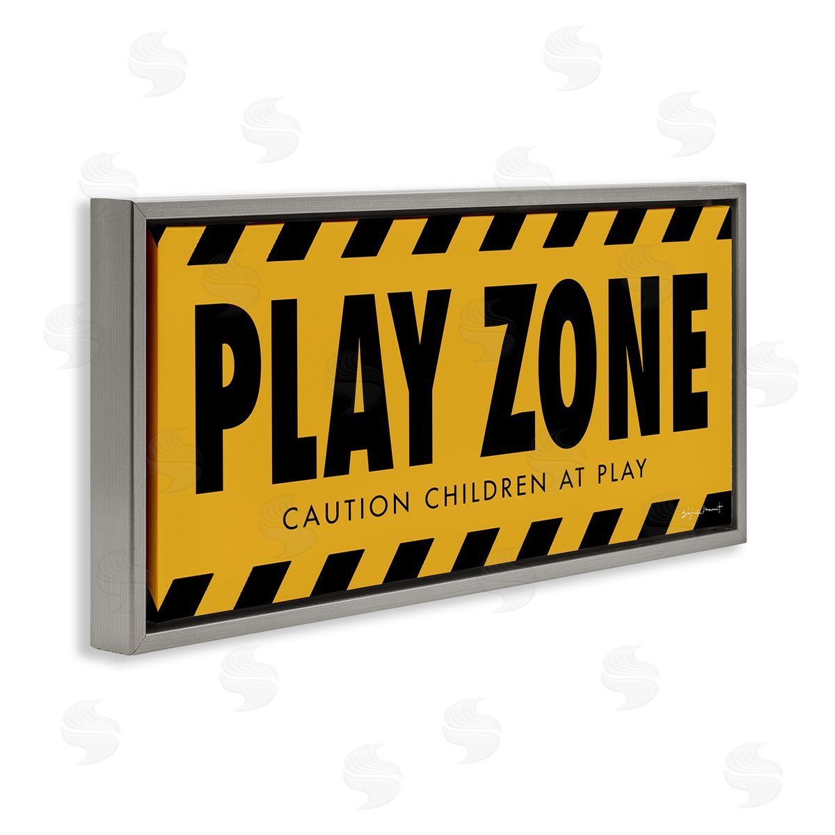 Stephanie Workman Marrott Play Zone Caution Children Construction Sign Yellow Black Gray Floater Frame Canvas Art
