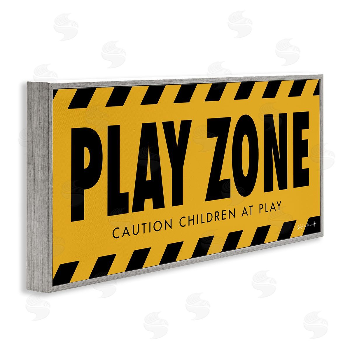 Stephanie Workman Marrott Play Zone Caution Children Construction Sign Yellow Black Gray Framed Giclee Wall Art