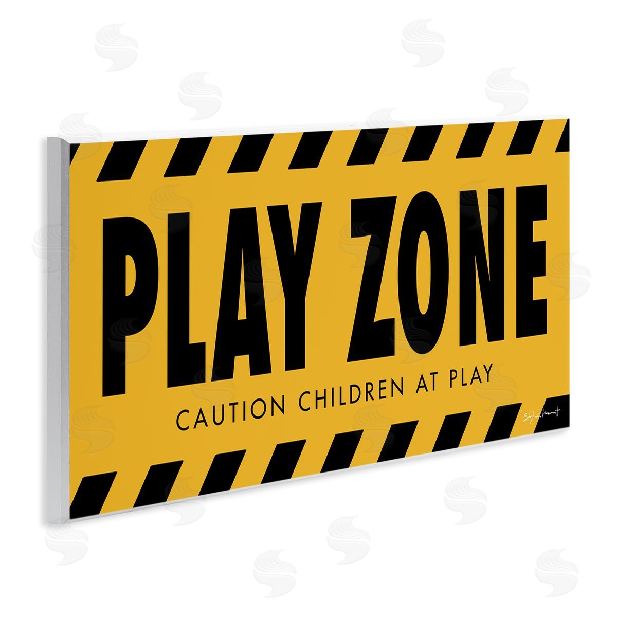 Stephanie Workman Marrott Play Zone Caution Children Construction Sign Yellow Black Wall Plaque Art