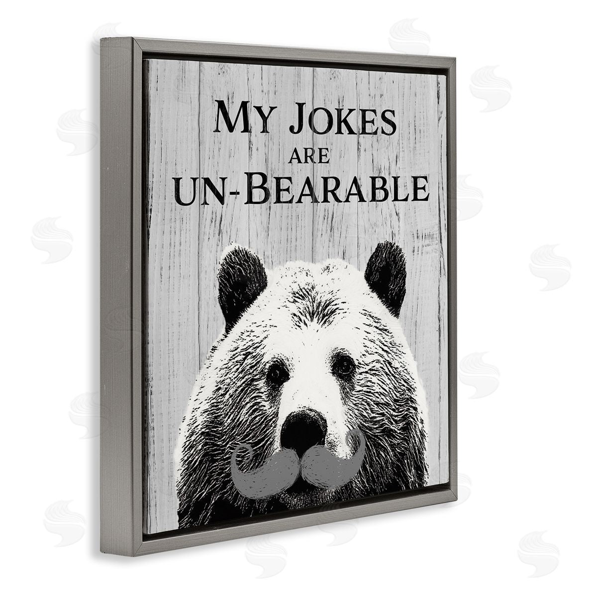 SD Graphics Studio My Jokes are Un-Bearable Pun Animal Mustache Gray Floater Frame Canvas Art