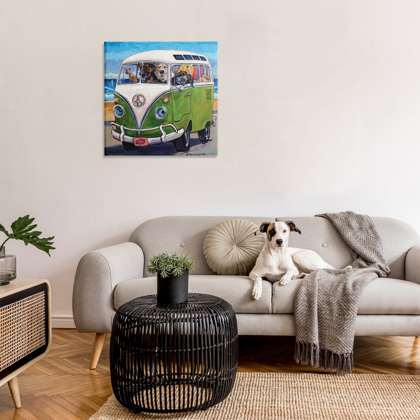 Dogs Driving Retro Van Canvas Wall Art in Room, Home Decor by CR Townsend