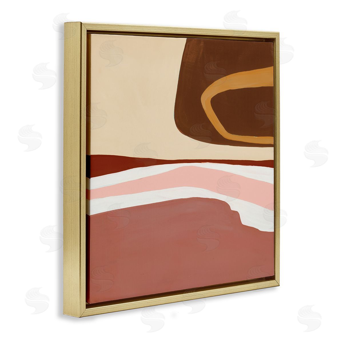 Ruth Fromstein Terracotta Abstract Landscape Fluid Shape Composition Gold Floater Frame Canvas Art
